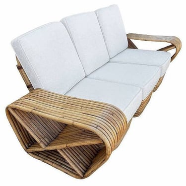 Restored Boutique-made "Big Pappa" 12 Strand Square Pretzel Rattan Sectional Sofa 