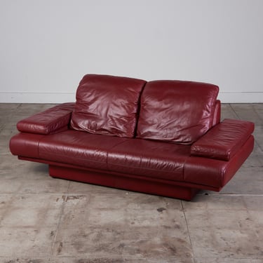 Red Leather Loveseat in the Style of Rolf Benz 