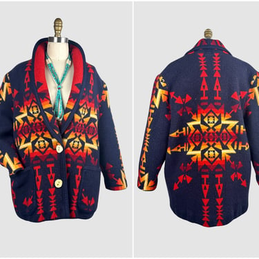 GREAT BASIN CAPOTES, Oregon Vintage 80s Blanket Coat | 1980s Woven Wool Jacket | 90s Southwestern, Native American Style | Size Medium Large 