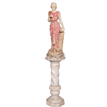 Late 19th Century Italian Marble &amp; Alabaster Sculpture with Pedestal