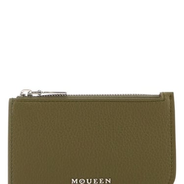 Alexander Mcqueen Men Army Green Leather Card Holder