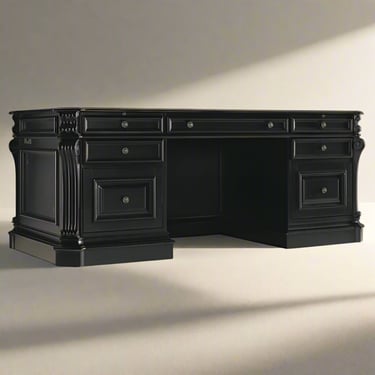 Hooker Furniture Telluride Black Hardwood Executive Desk w Wood Panels FFE258-244