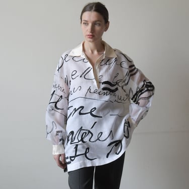 7013t / gianfranco ferre white linen scribble shirt 