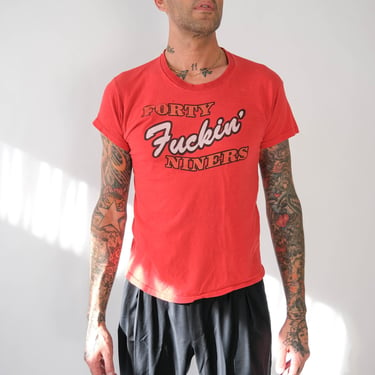 Vintage 70s San Francisco 49ers Distressed Single Stitch Tee | Made in USA | 100% Cotton | AUTHENTIC | 1970s Forty Fuckin' Niners T-Shirt 