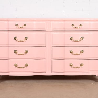 John Widdicomb French Provincial Louis XV Pink Lacquered Dresser, Newly Refinished