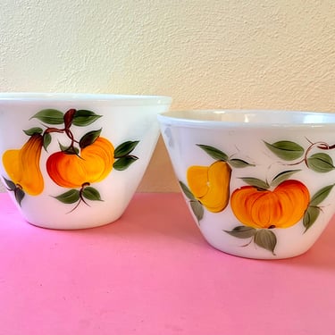 Vintage 1950s Mid Century Modern Fire King Fruit Gay Fad Pair of Mixing Bowls 