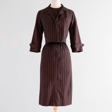 Vintage 1950's Cocoa Striped Dress & Jacket Set by Jerry Gilden / M