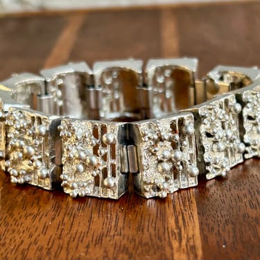 Brutalist Bracelet Vintage Modern Chain Link Bangle Silver Tone Jewelry 