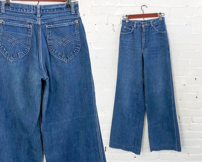 1980s Denim Wide Leg Jeans | 80s Blue Denim Jeans | Straight Leg Flare ...