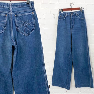1980s Denim Wide Leg Jeans | 80s Blue Denim Jeans | Straight Leg Flare Jeans | Medium 