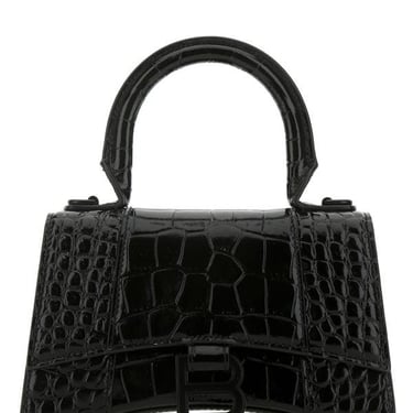 Balenciaga Woman Black Leather Hourglass Xs Handbag