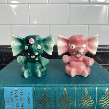 Vintage Retro Pink and Green Elephant Salt and Pepper Shakers | Empress Made in Japan | Kitsch Elephant Ceramics | Kitschy Salt & Pepper 