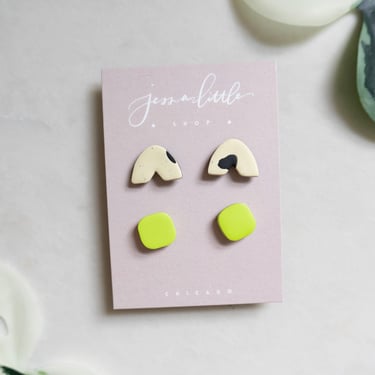 Stud Pack #7 | Vanilla Bean Arches + Chartreuse, Polymer Clay Earrings, Hypoallergenic Stainless Steel Posts, Statement Studs 