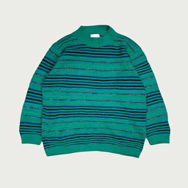 (M) Green Textured Striped Sweater