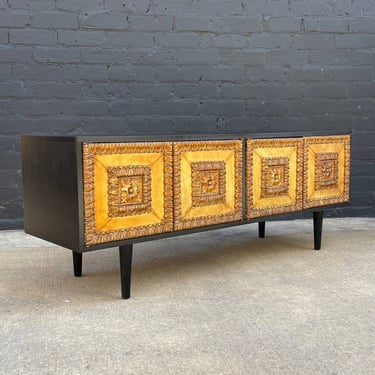 Mid-Century Modern Ebonized Credenza with Gilded Carved Wood Front, c.1960’s 