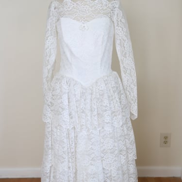 1950s Lace Mesh Tiered Tulle Dress
