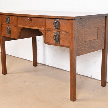 Signed Gustav Stickley Antique Mission Oak Arts & Crafts Desk, Newly Restored