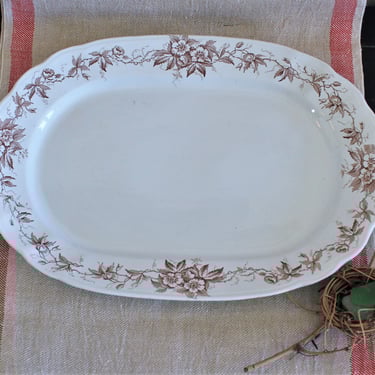 Antique Brown Transferware English Staffordshire Upper Hanley Semi Porcelain Pattern Countess 