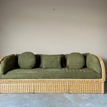 Vintage Coastal Wicker Works Rattan Sofa 
