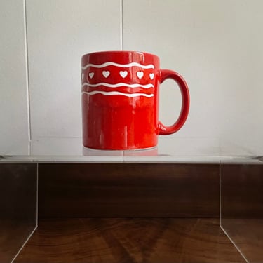 Vintage Waechtersbach Ceramic Mug Coffee Cup, Made in West Germany, Red Heart Pattern, MCM Kitchen Home 