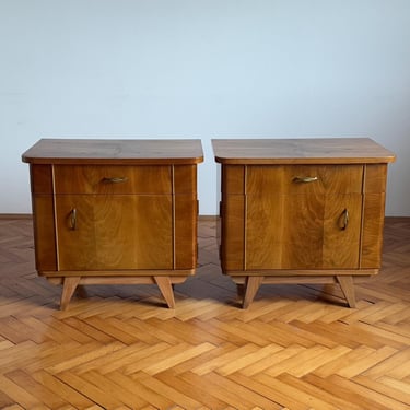 SET of 2 Mid Century Bedside Tables / Vintage Nightstands / Yugoslavian Cabinet Tables / Bedroom Furniture / 1960s 