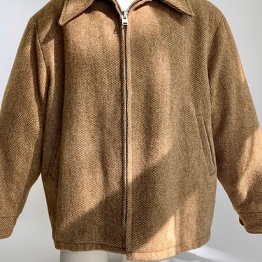 Vintage 1970's Zip Jacket - WOOLRICH Label - Brown Wool - Plush Lining - Slash Pockets - Talon Metal Zipper - Men's Size Extra Large 