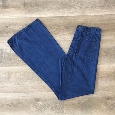 70's Vintage Red Snap Bell Bottom Jeans / Size 23 XXS 