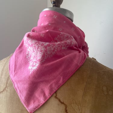 Vintage ‘80s bubblegum pink bandana, floral print head scarf | vintage floral bandana, pastel neck scarf, Valentines Day gift 