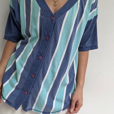 Vintage Faded Blue Striped Baseball Tee