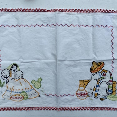 Vintage Siesta Hand Embroidered Cloth/Doily, Southwestern Decor, Señorita and Senor Hispanic, Cinco De Mayo, Hand Stitched, Cinco De Mayo 