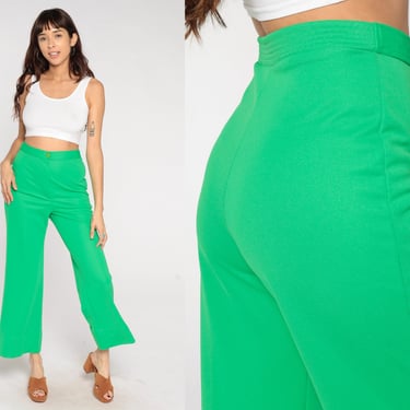 Bright Green Bell Bottoms 70s Trousers Bell Bottom Pants Boho Hippie High Waisted Flared Retro Summer Seventies Flares Vintage 1970s Small S 
