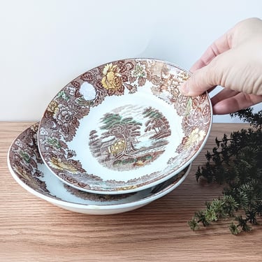 2 Nasco Mountain Wood-Land Brown Ceramic Soup Cereal Bowls/ Japan/ 1950s/ Country Cottage Core Farmhouse/Autumn Thanksgiving Table 
