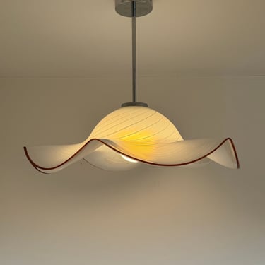 Vintage XL Murano Swirled Spiral Glass Pendant Light / Fazzoletti Style / Mid-Century Modern Lighting / Unique Ceiling Lamp / Italy / 1970s 