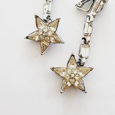 Vintage 50s Rhinestone Earrings Dangly Star Clips 