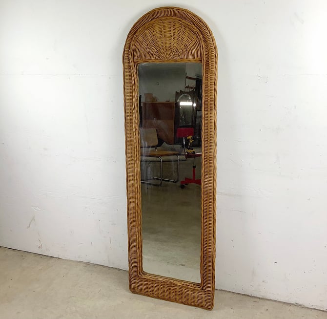 Vintage Modern Wicker Frame Full Length Mirror 