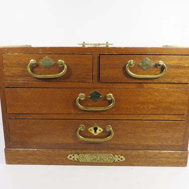 Vintage Wood Brass Large Box - Wood Brass Corner and Handles Box 