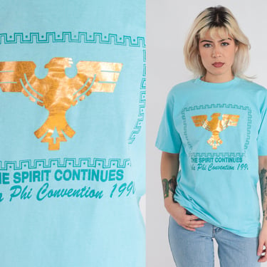 Vintage Alpha Phi Shirt 1990 Sorority Convention T-shirt Metallic Gold Phoenix Graphic University College Single Stitch Blue 90s Medium 