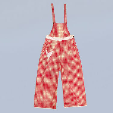 1930s Beach Pajamas / 30s Cotton Overalls / Bib Jumpsuit / Red and White Checkerboard 