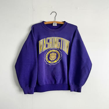 Vintage 90s University of Washington Huskies Crest Crew Neck Sweatshirt Boxy Purple Size L 