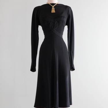 Elegant 1960's Irene Lentz Black Silk Crepe Occasion Dress / M