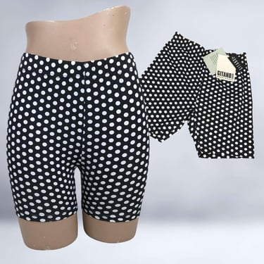 VINTAGE 80s Black and White Polka Dot Bike Shorts by Gitano Sz M NWT NOS | 80s Spandex Short Shorts | vfg 