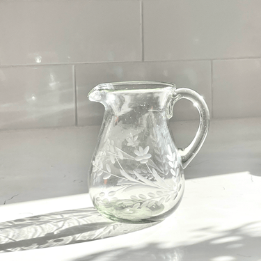 Recycled Hand-Blown Etched Glass Petite Pitcher