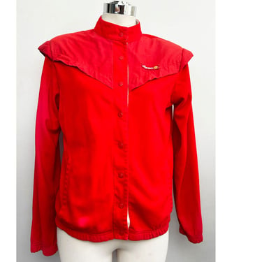 70's Red NEW WAVE Style Ellesse Jacket, Vintage 1980's Padded Shoulders 1970's Shirt Top 