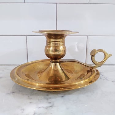 Vintage Solid Brass Heavy Candle Holder with Finger Handle Home Décor 