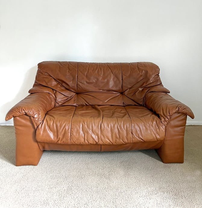 vintage mid century leather sofa couch post modern 