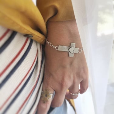 Mother's Day Gift for Her - Sideways Cross Bracelet Sterling Silver - Silver Cross Bracelet - Horizontal Cross  - Christian Gift - Faith 