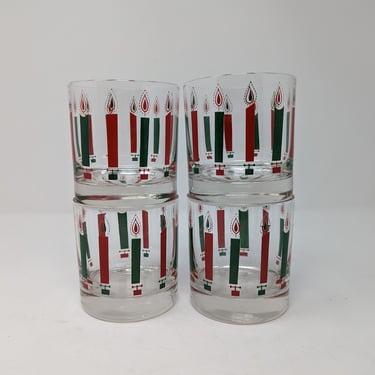 Vintage McBeth MCM Set of Four (4) Christmas Candles Glasses Mid Century Modern 