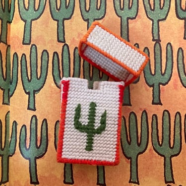 Vintage Cactus Needlepoint 2 Deck Card Case Cigarette Case 