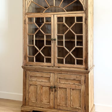 Antique English Pine Glass Cupboard/Hutch 