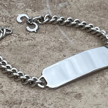 Vintage Sterling Silver ID Bracelet with Curb Chain - Blank Name Plate c. 1950's 